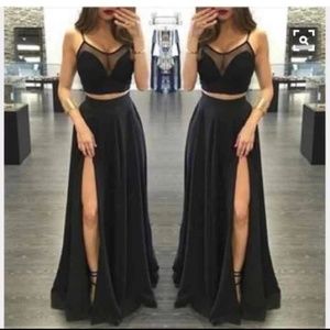 Two-piece Black Floor Length formal/prom dress